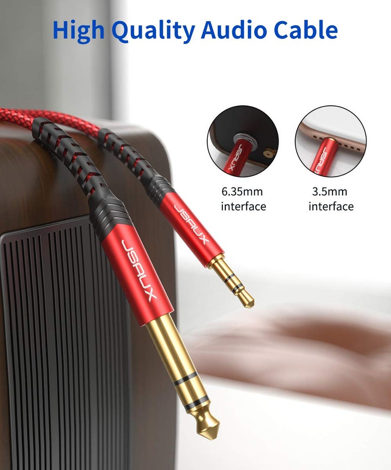 JSAUX 1/4 to 1/8 Cable Stereo Audio Cable 6M 6.35mm 1/4" Male to 3.5mm 1/8" Male TRS Bidirectional Stereo Audio Cable Jack 20FT for Guitar, iPod, Laptop, Home Theater Devices, Amplifiers-Red - Image 2